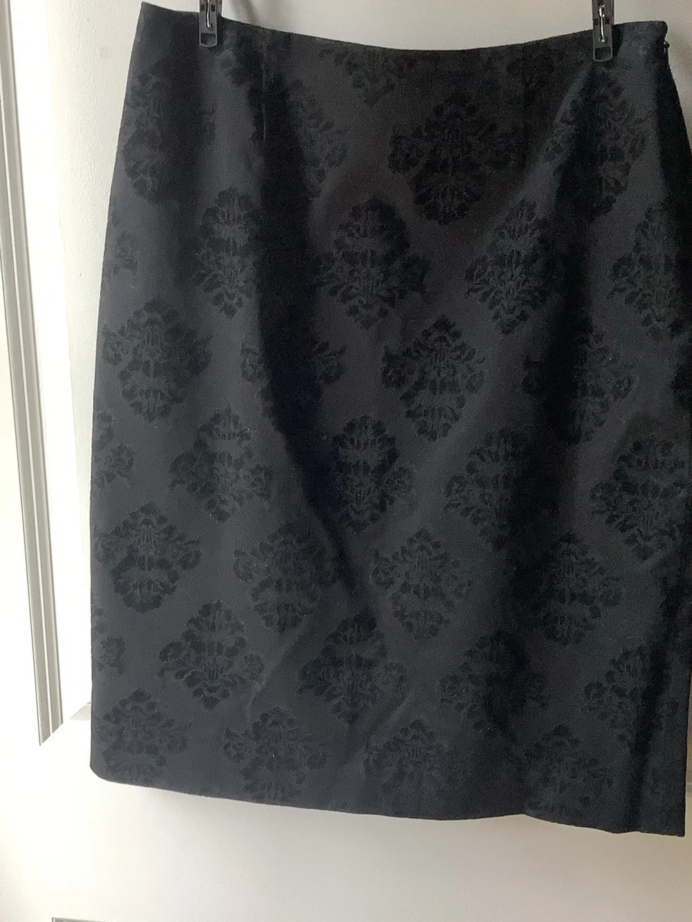 Apostrophe Black Damask Jacquard Pencil Skirt